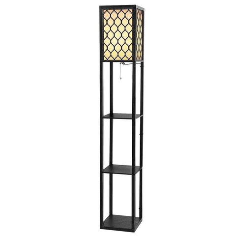 Floor Lamp 3 Tier Shelf Storage Led Light Stand Home Room Pattern Black