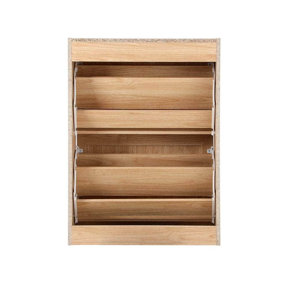 Shoe Cabinet 2 Compartment with Rows Rattan Doors