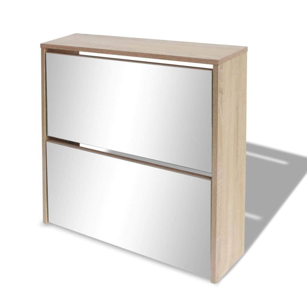 Shoe Cabinet 2-Layer Mirror Oak