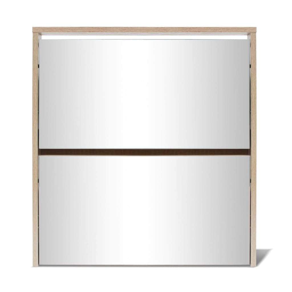 Shoe Cabinet 2-Layer Mirror Oak