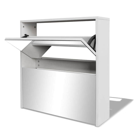 Shoe Cabinet 2-Layer Mirror White