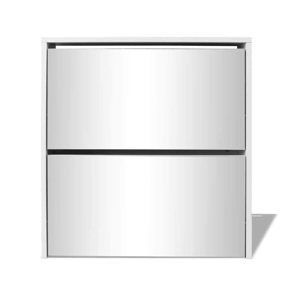 Shoe Cabinet 2-Layer Mirror White