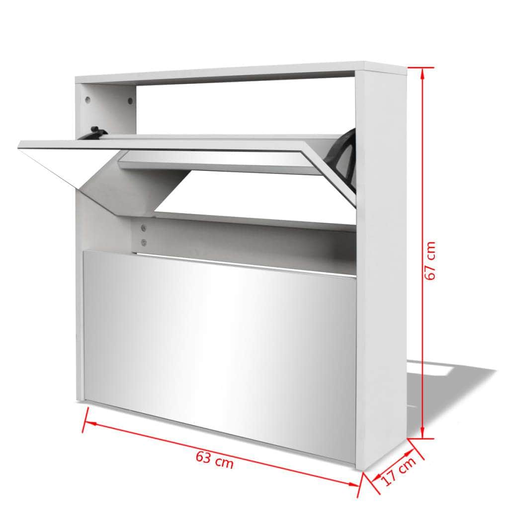 Shoe Cabinet 2-Layer Mirror White