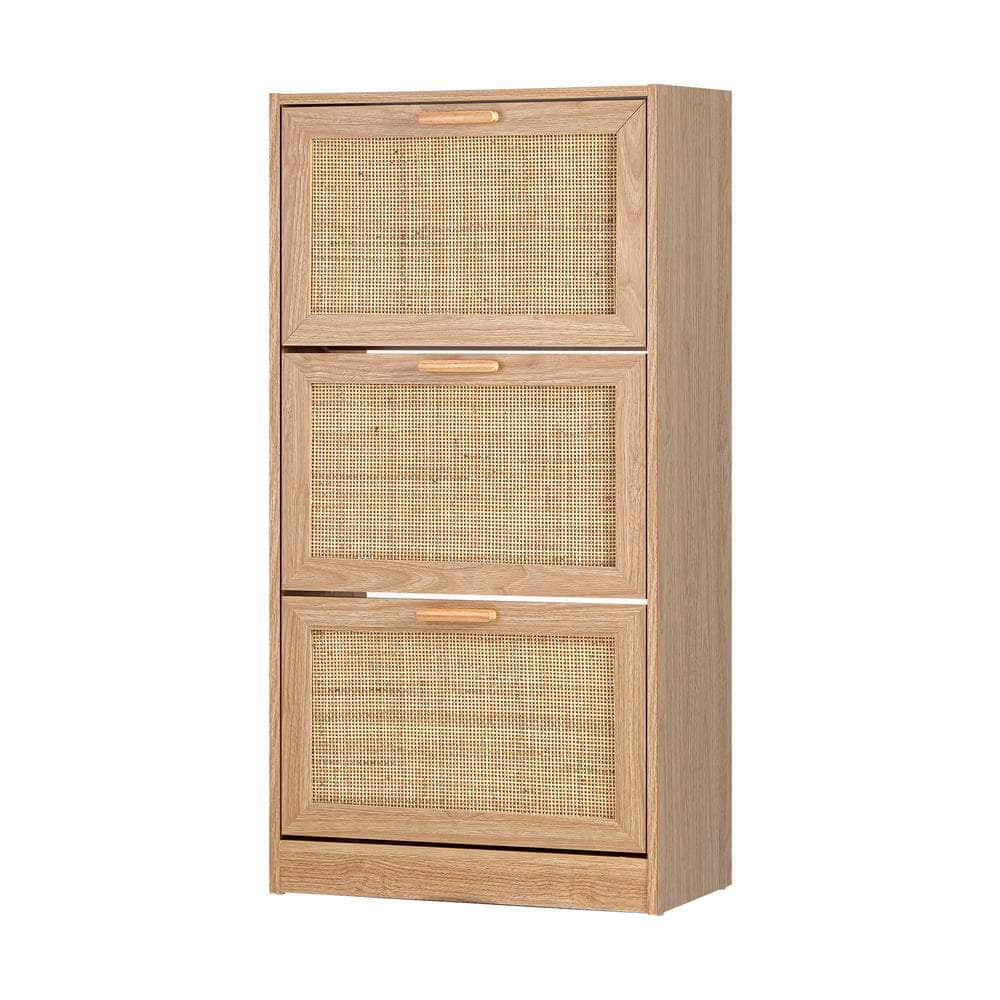 Shoe Cabinet 3 Compartment with Rows Rattan Doors