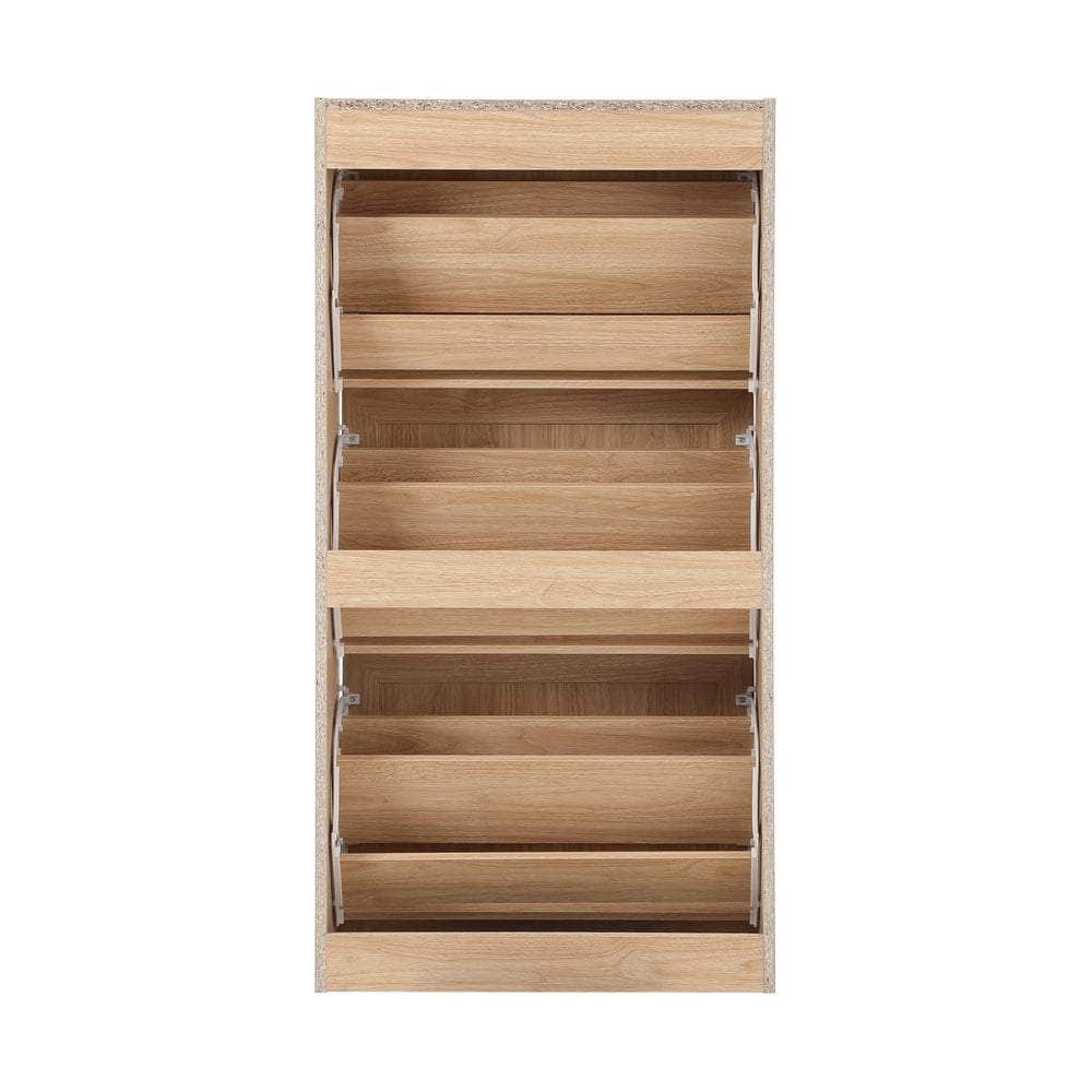 Shoe Cabinet 3 Compartment with Rows Rattan Doors