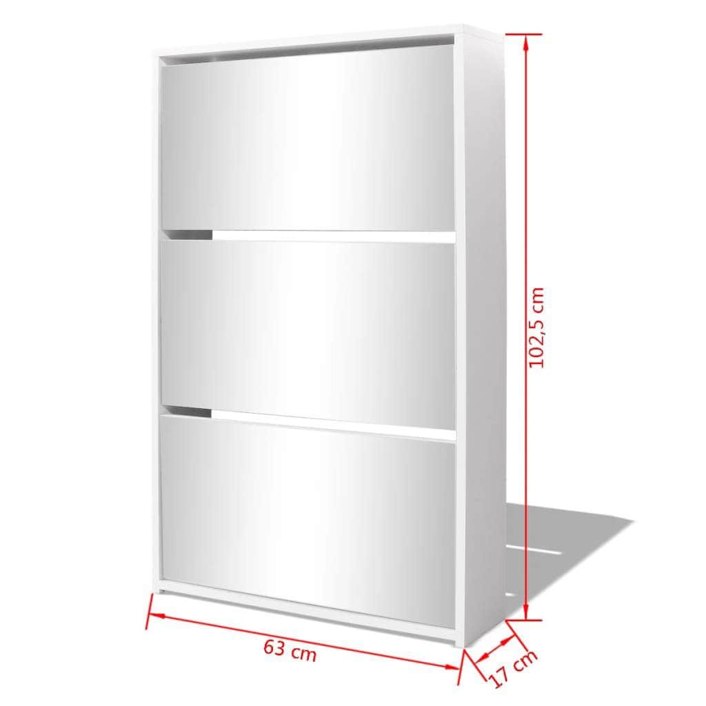 Shoe Cabinet 3-Layer Mirror White
