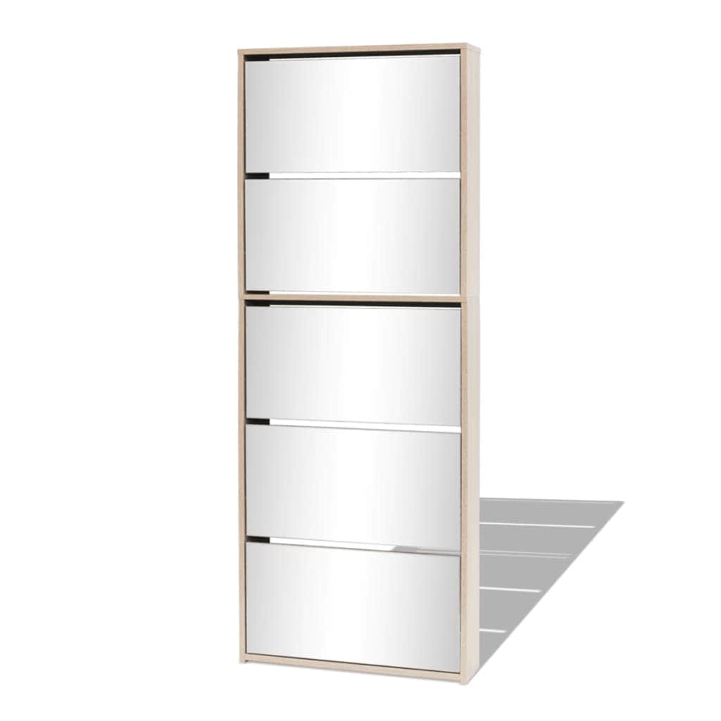 Shoe Cabinet 5-Layer Mirror Oak