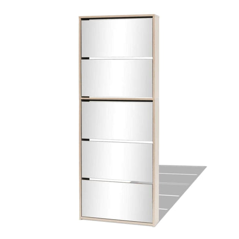 Shoe Cabinet 5-Layer Mirror Oak