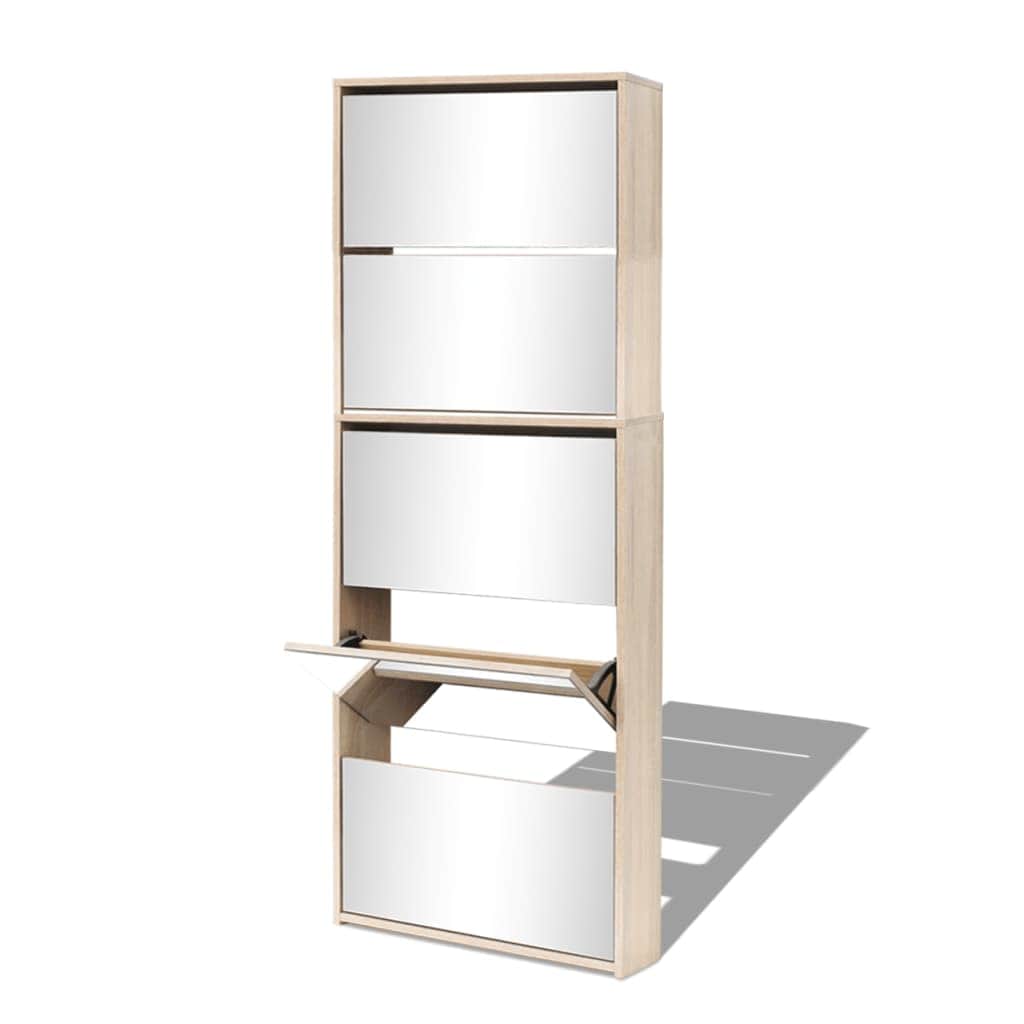 Shoe Cabinet 5-Layer Mirror Oak