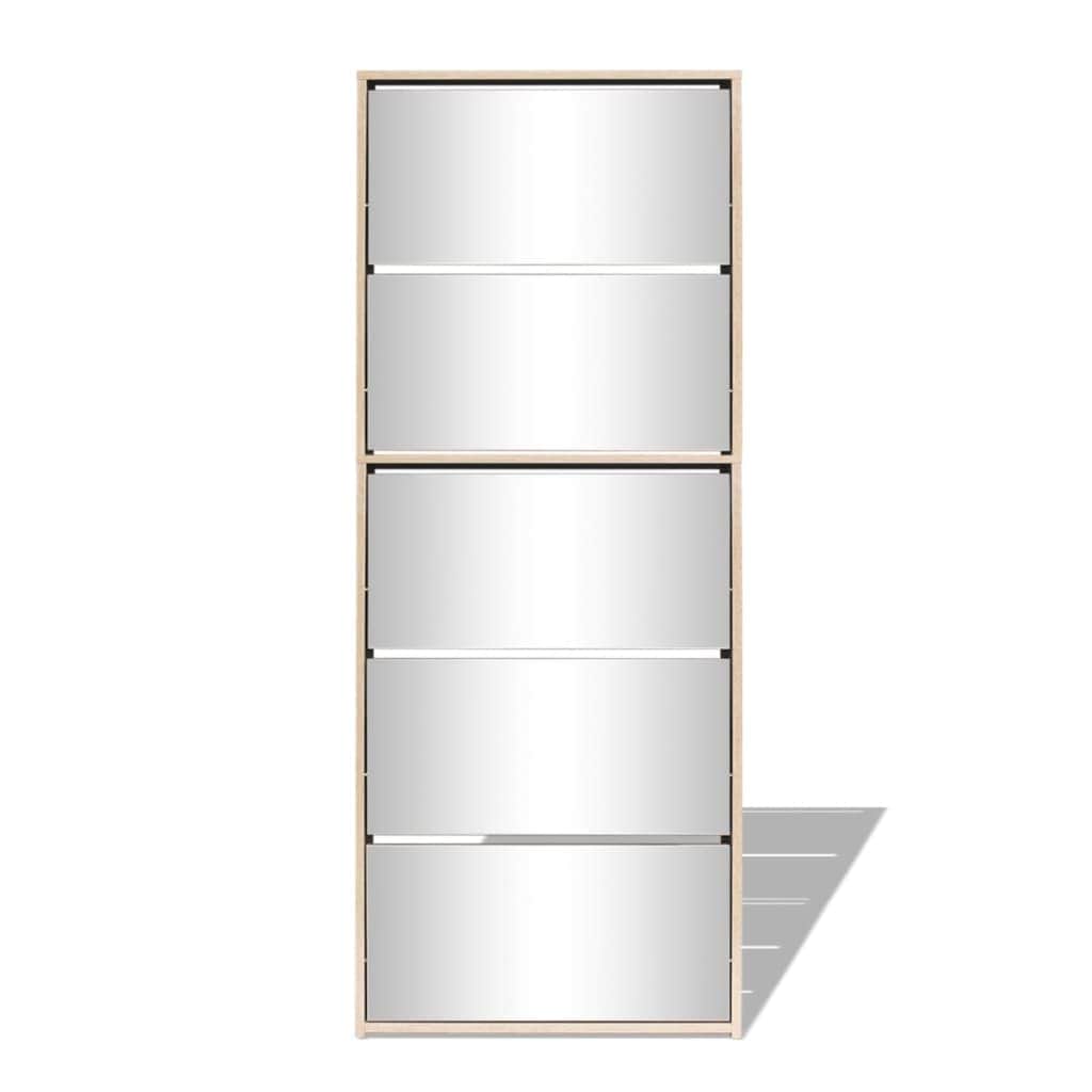 Shoe Cabinet 5-Layer Mirror Oak