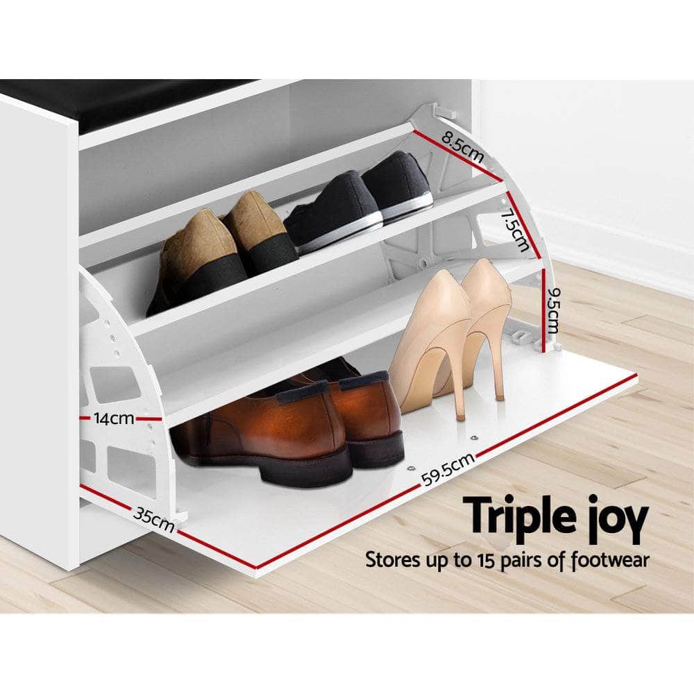 Shoe Cabinet Bench Shoes Storage Rack Organiser Drawer White 15 Pairs