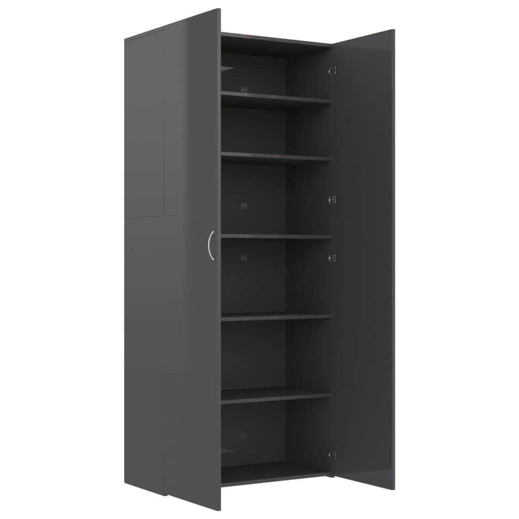 Shoe Cabinet High Gloss Grey Chipboard