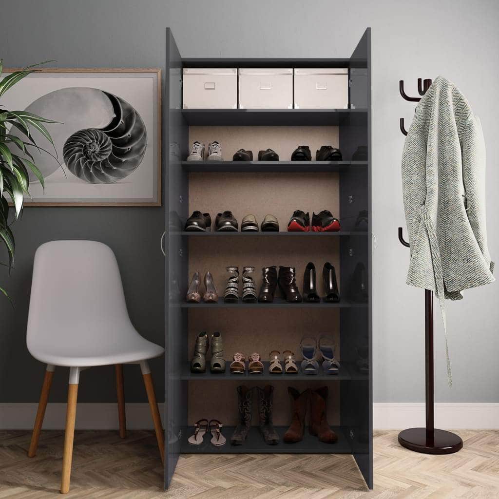 Shoe Cabinet High Gloss Grey Chipboard