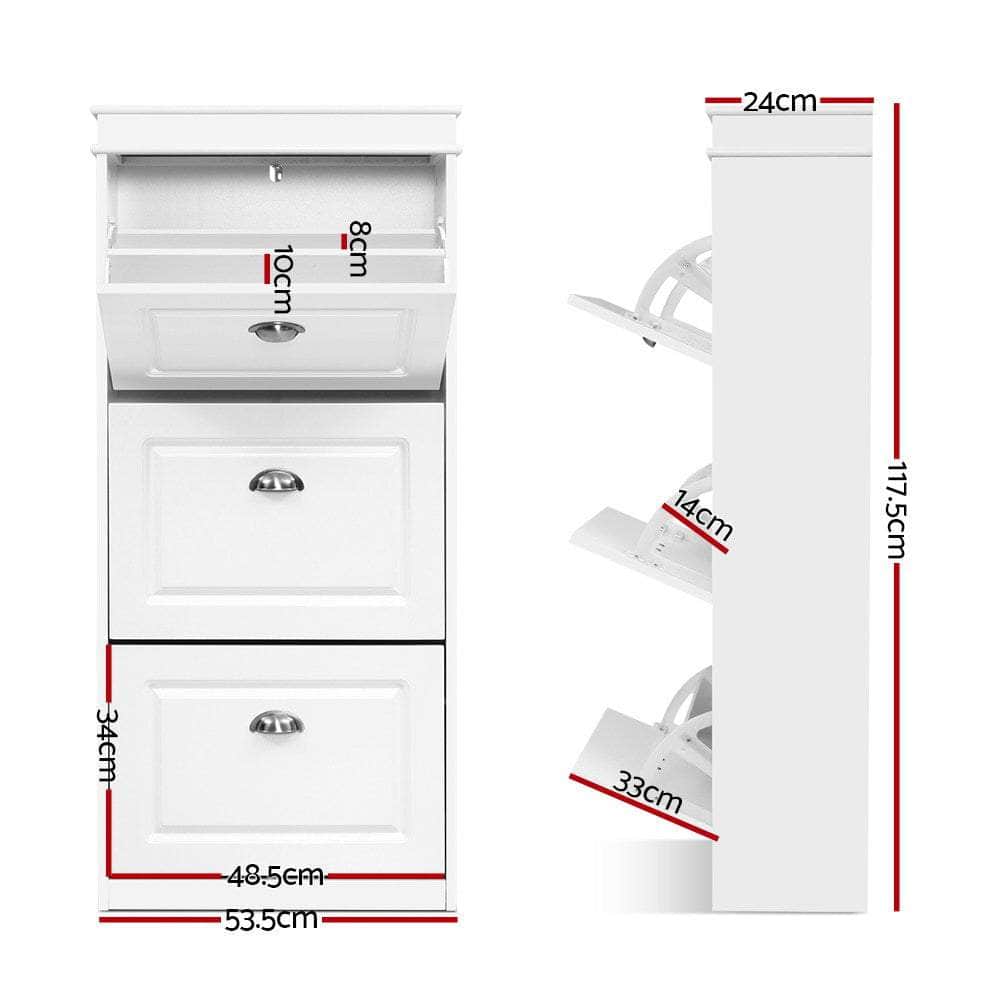 Shoe Rack Cabinet 18 Pairs 3-tier White Sena