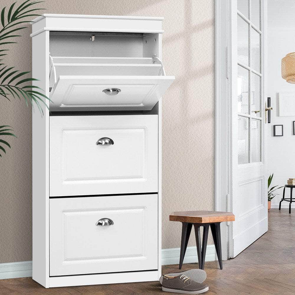 Shoe Rack Cabinet 18 Pairs 3-tier White Sena