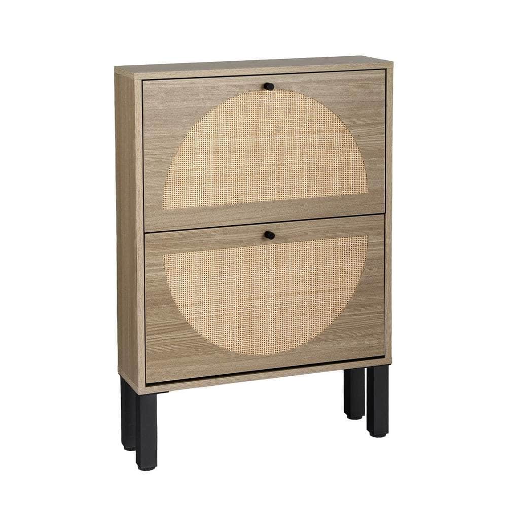 Shoe Rack Cabinet 2 Drawers Rattan 6 Pairs