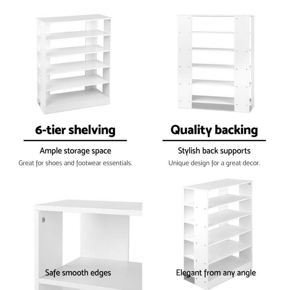 Shoe Rack Cabinet 30 Pairs 6-Tier Shelf White
