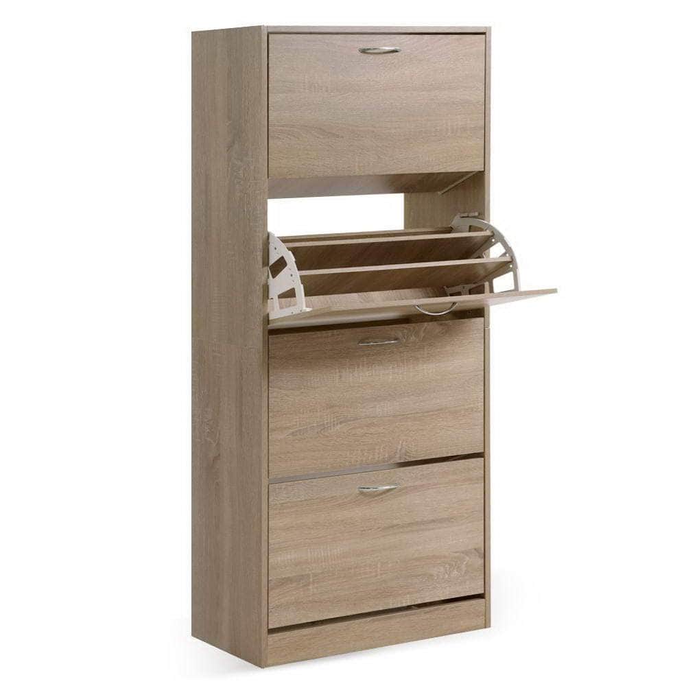 Shoe Rack Cabinet 60 Pairs 4 Doors - Wood