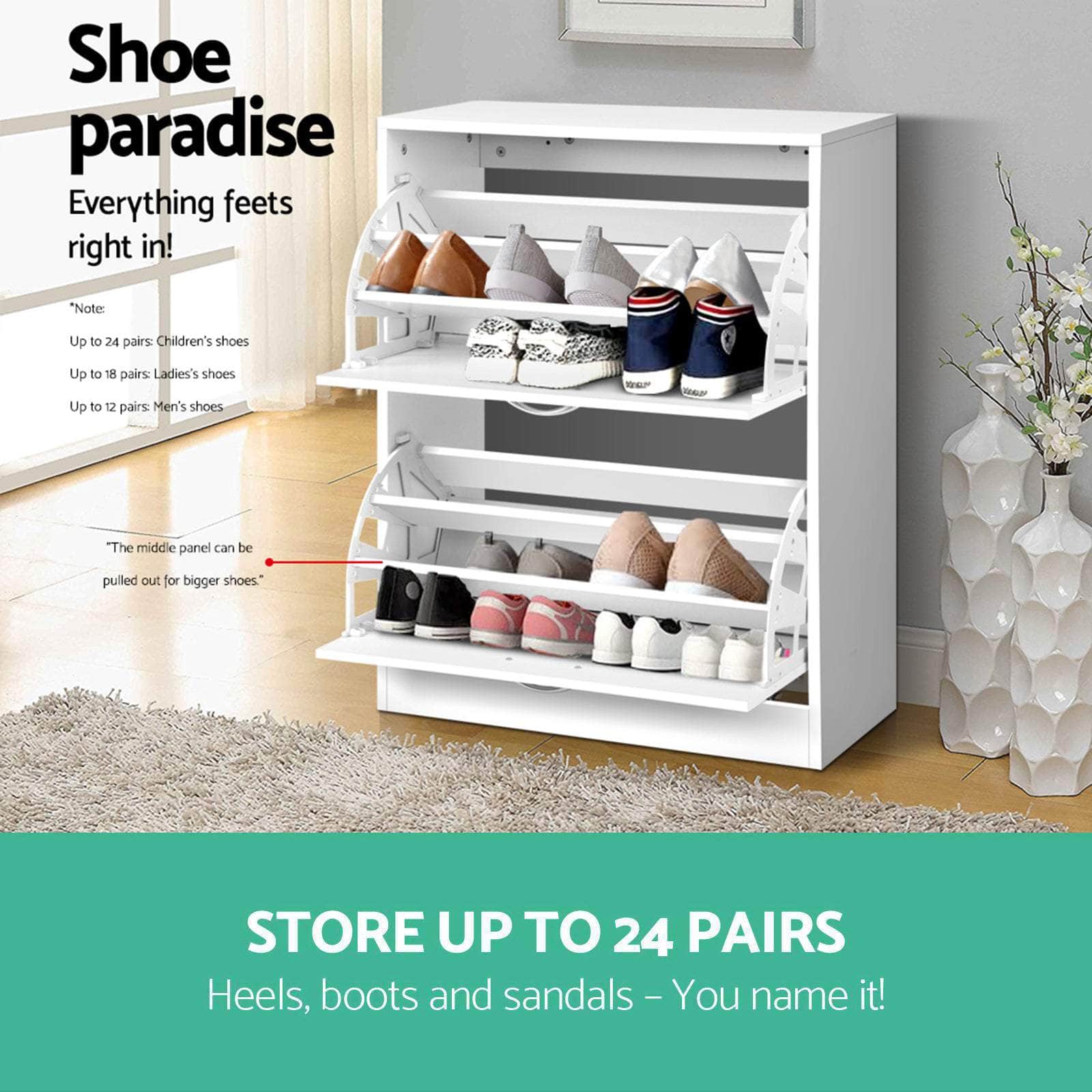 Shoe Rack Cabinet Adjustable Shelves 24 Pairs White Iris