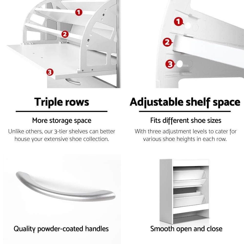 Shoe Rack Cabinet Adjustable Shelves 24 Pairs White Iris