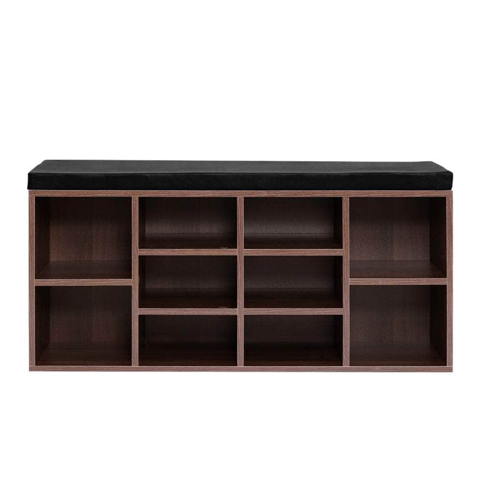 Shoe Rack Cabinet Bench 10 Cubes - Walnut