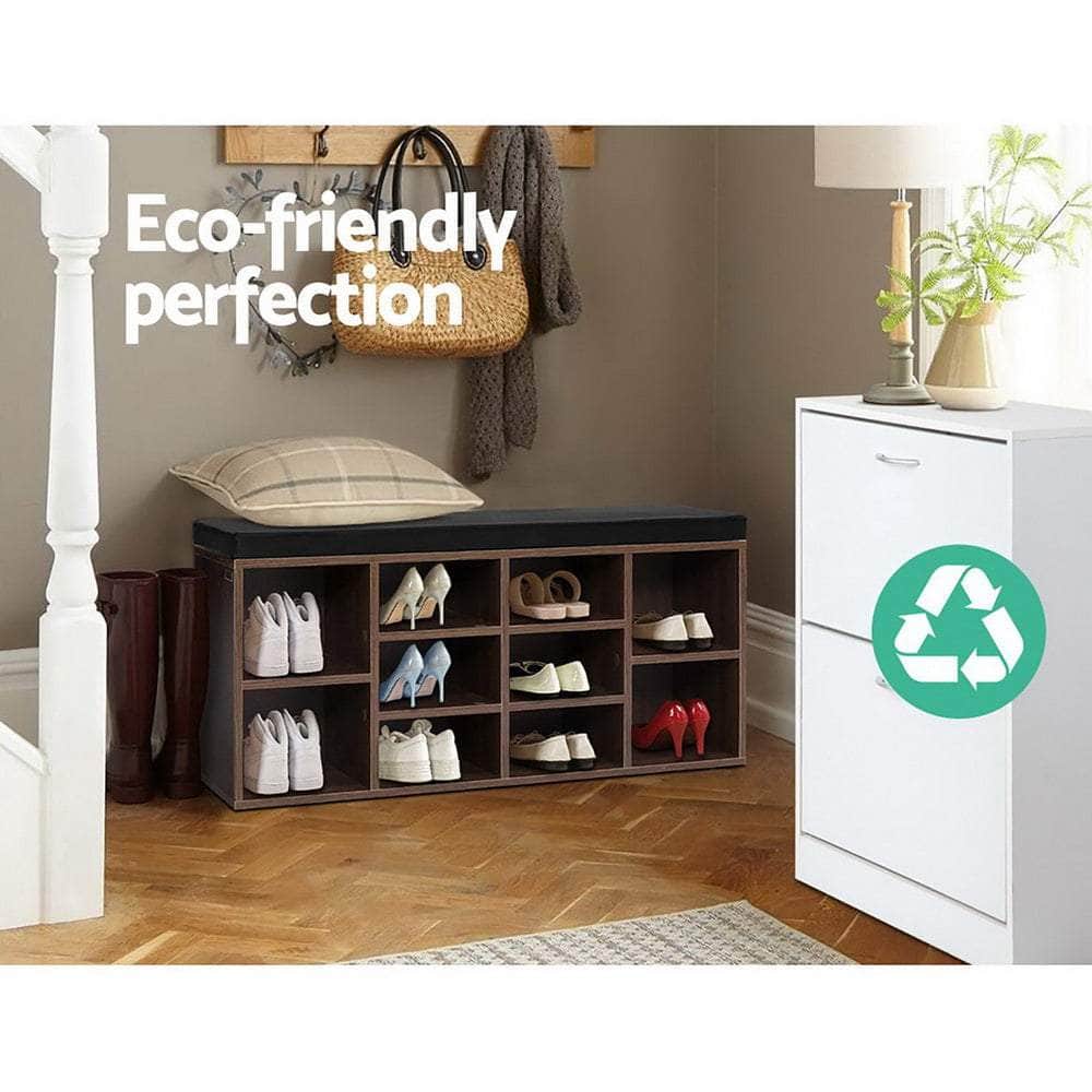 Shoe Rack Cabinet Bench 10 Cubes - Walnut