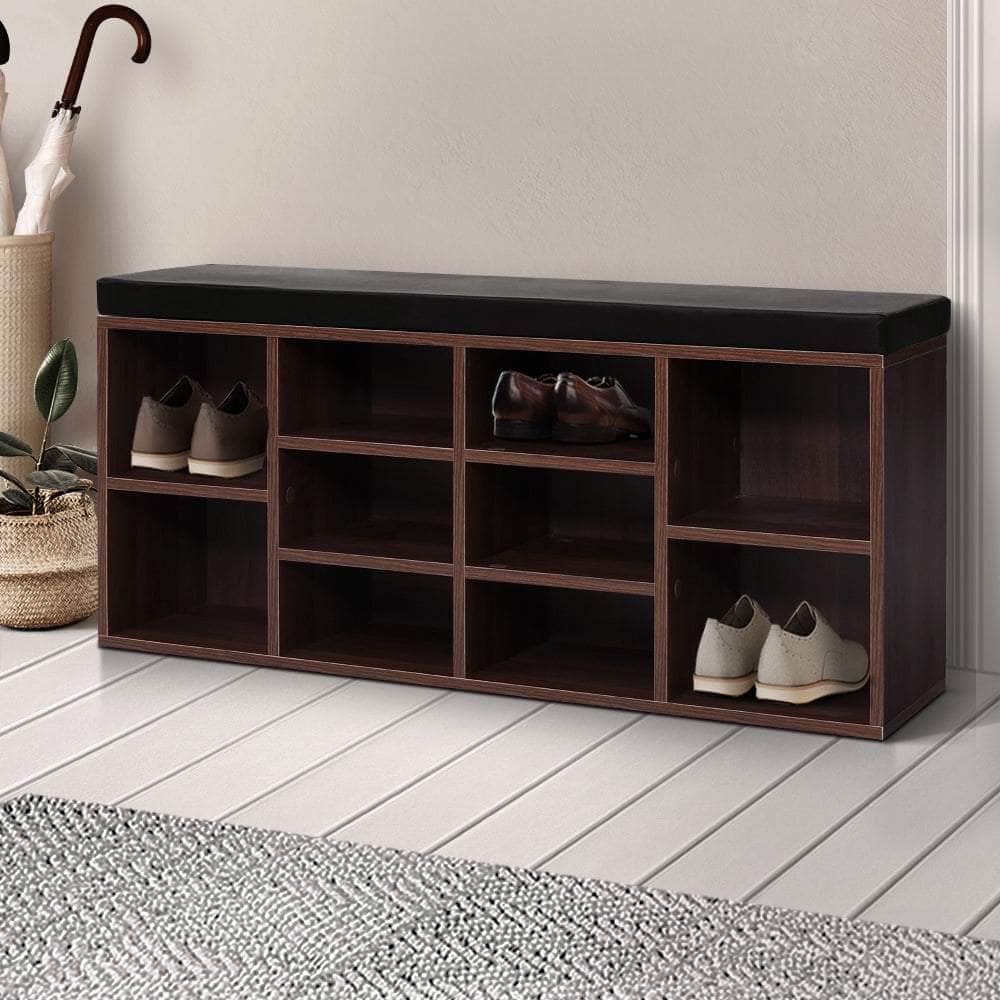 Shoe Rack Cabinet Bench 10 Cubes - Walnut