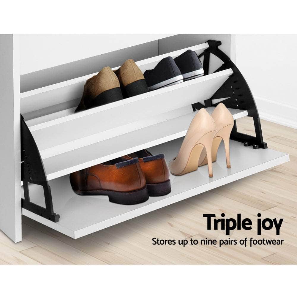 Shoe Rack Cabinet Bench 3-tier 15 Pairs White
