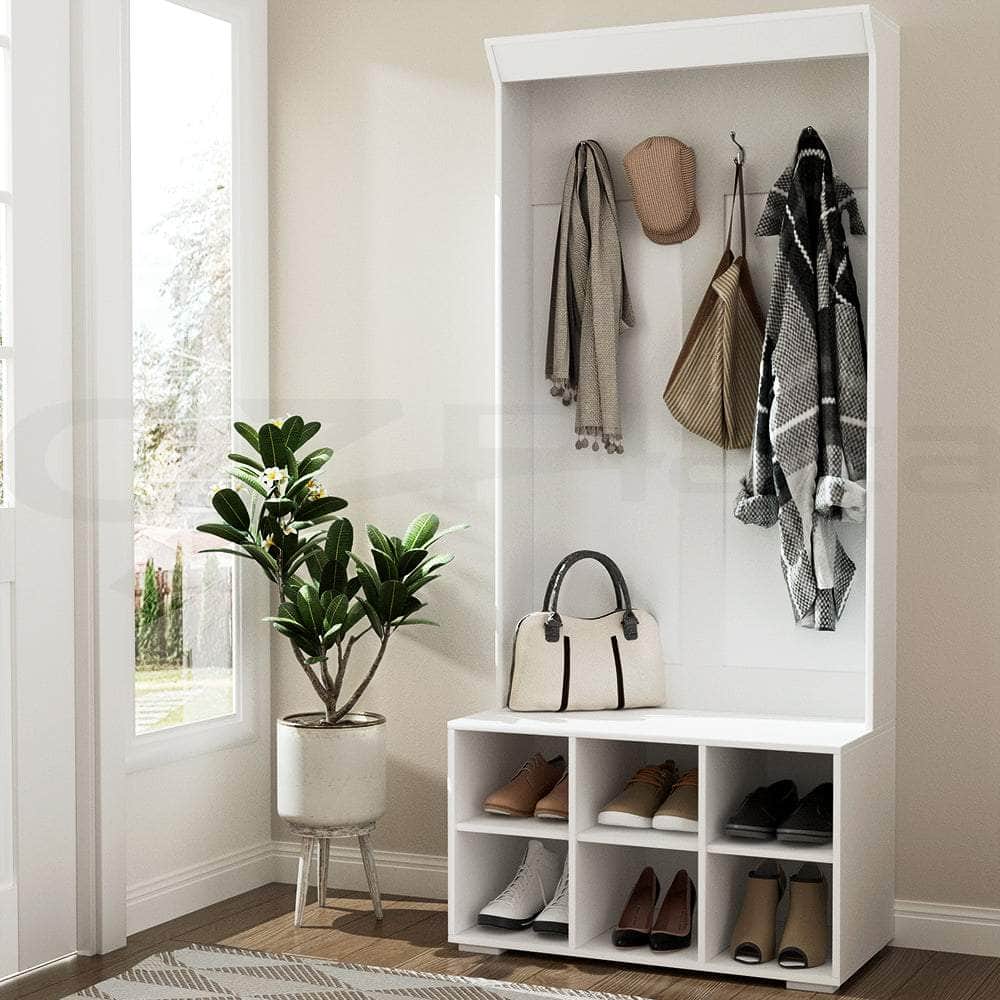 Shoe Rack Cabinet Hall Tree Coat Rack 180CM White