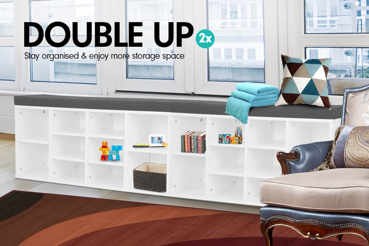 Shoe Rack Cabinet Organiser Grey Cushion Sttol Bench Ottoman - 104 X