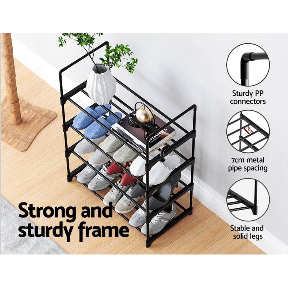 Shoe Rack Cabinet Stackable 4-tier 12 Pairs Black