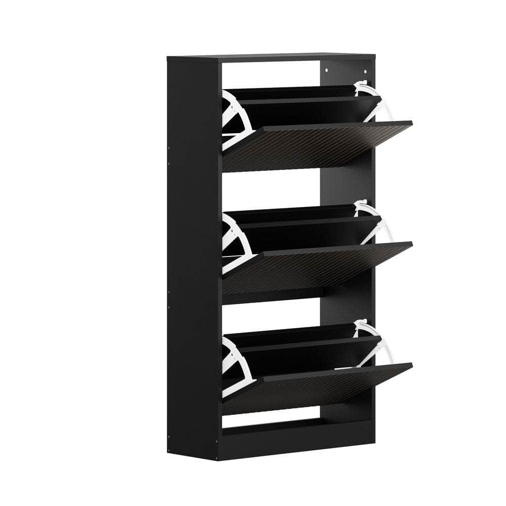 Shoe Rack Storage Cabinet 3 Compartments Black