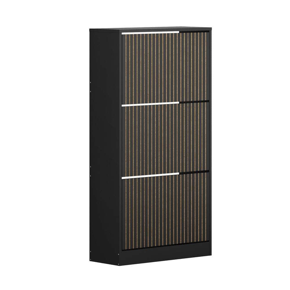 Shoe Rack Storage Cabinet 3 Compartments Black