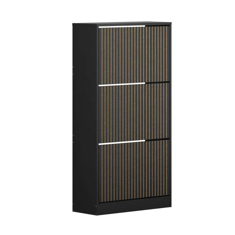 Shoe Rack Storage Cabinet 3-Tier Organizer Black Entryway Closet Shelf