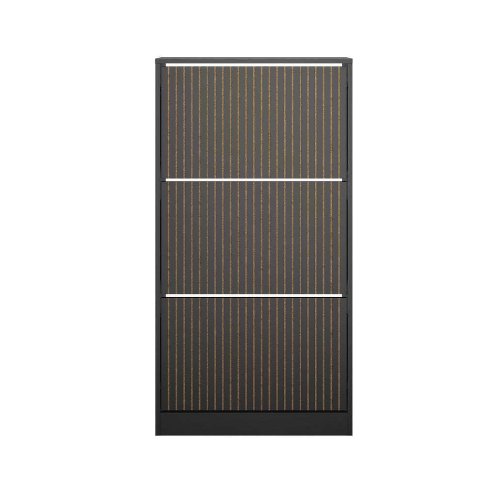 Shoe Rack Storage Cabinet 3-Tier Organizer Black Entryway Closet Shelf