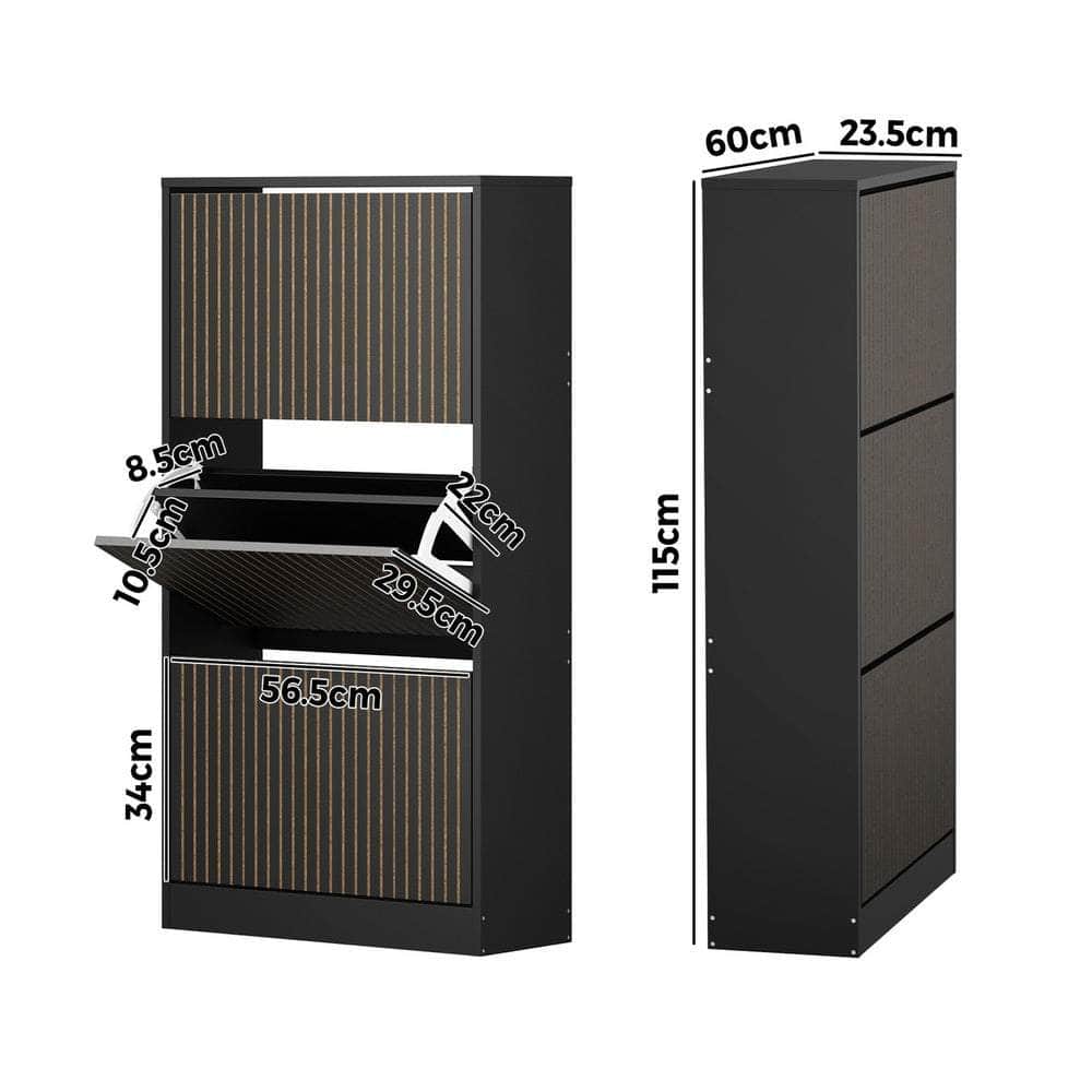 Shoe Rack Storage Cabinet 3-Tier Organizer Black Entryway Closet Shelf