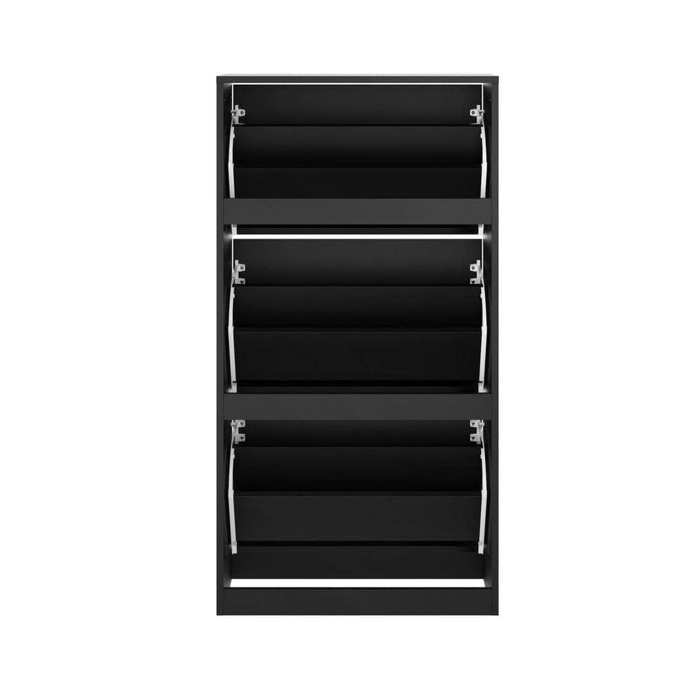 Shoe Rack Storage Cabinet 3-Tier Organizer Black Entryway Closet Shelf