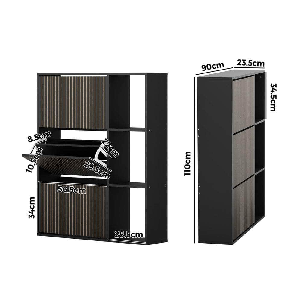 Shoe Rack Storage Cabinet with Display Shelves Black