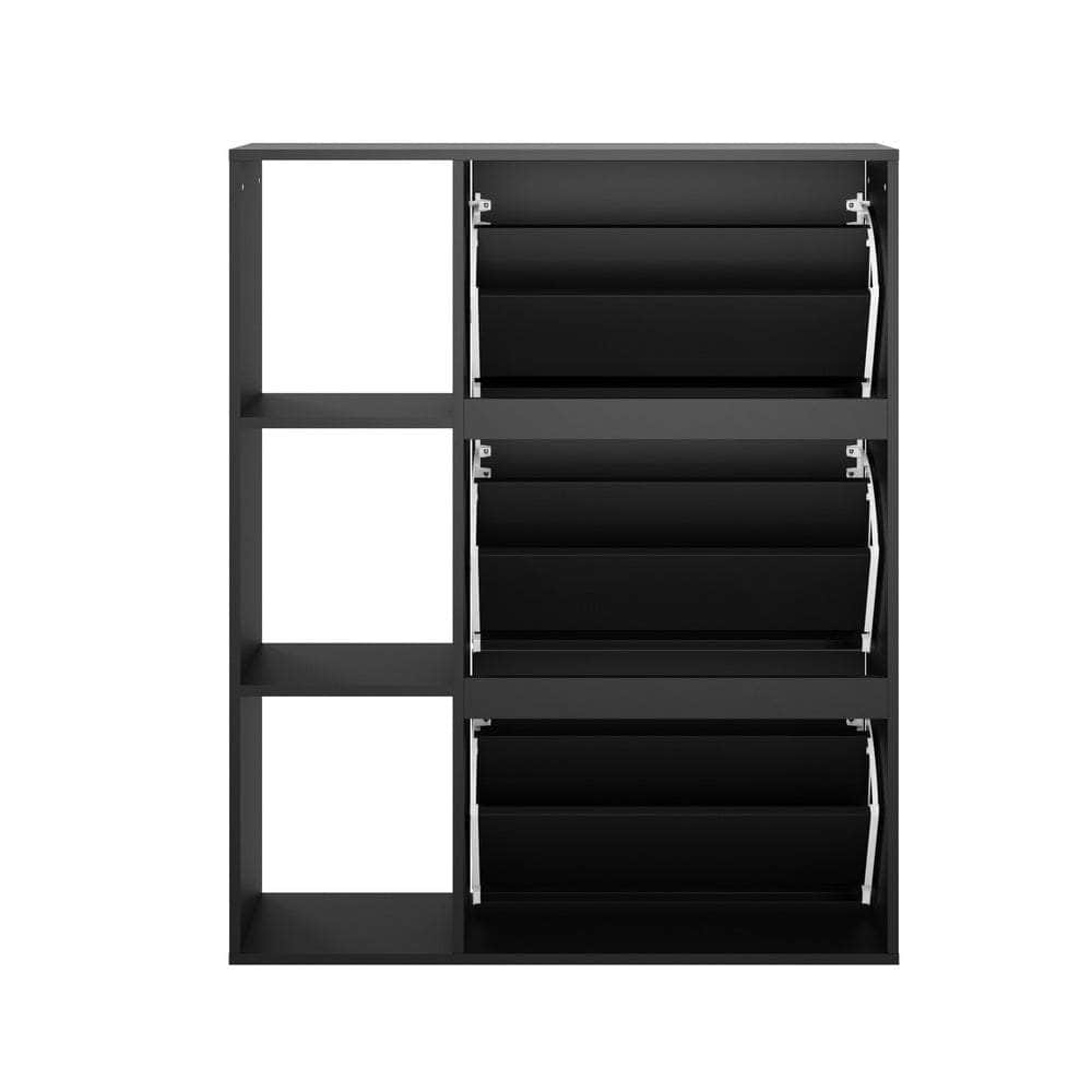 Shoe Rack Storage Cabinet with Display Shelves Black