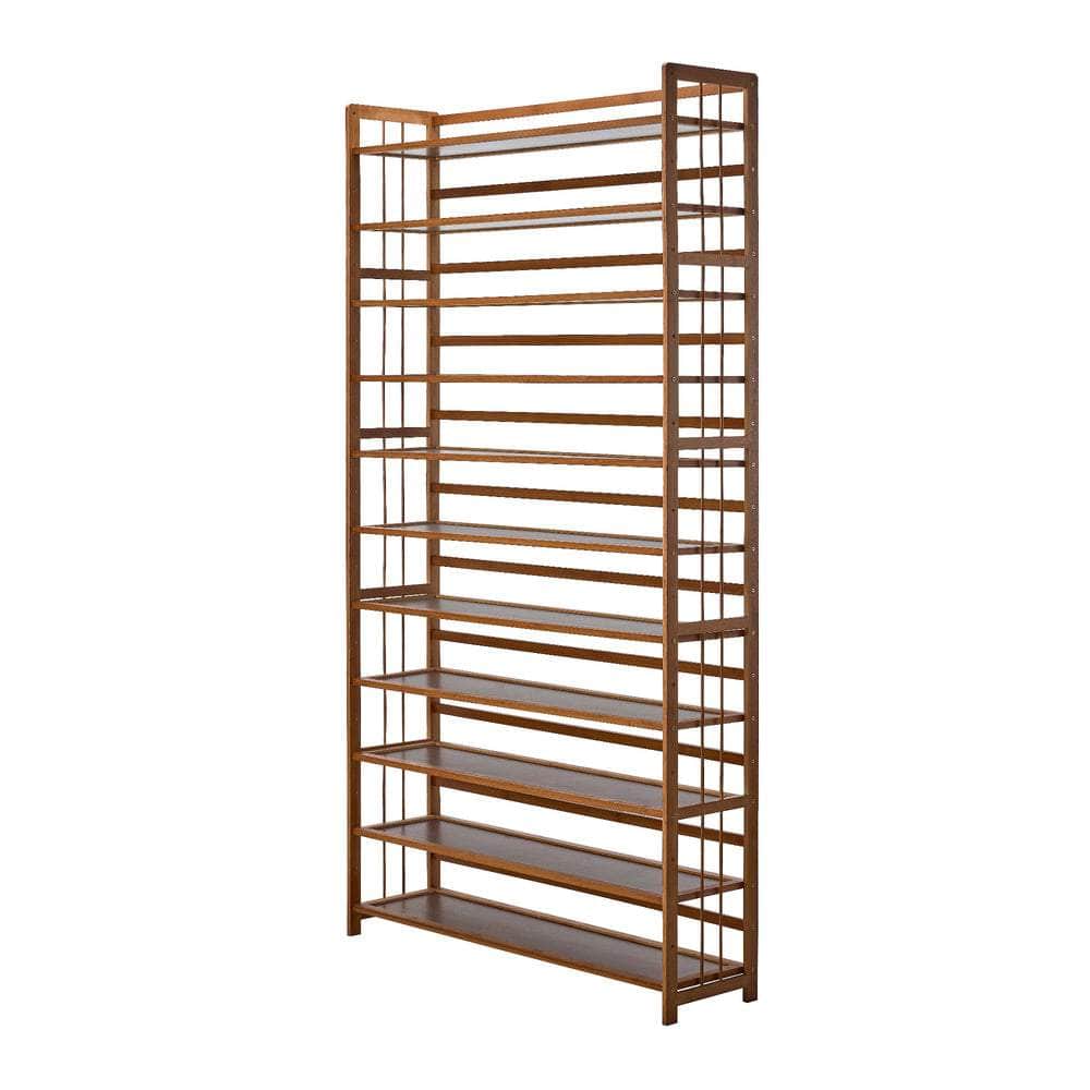 Shoe Rack Storage Organizer 11 Shelves Bamboo Brown