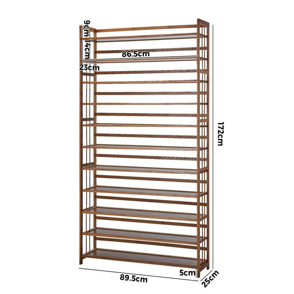 Shoe Rack Storage Organizer 11 Shelves Bamboo Brown