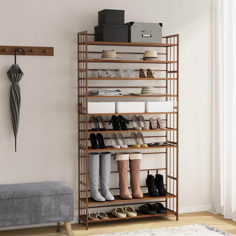 Shoe Rack Storage Organizer 11 Shelves Bamboo Brown