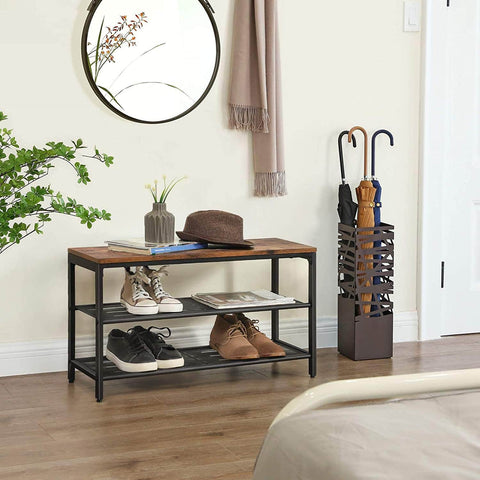 Shoe Rack With 2 Mesh Shelves, Rustic Brown And Black
