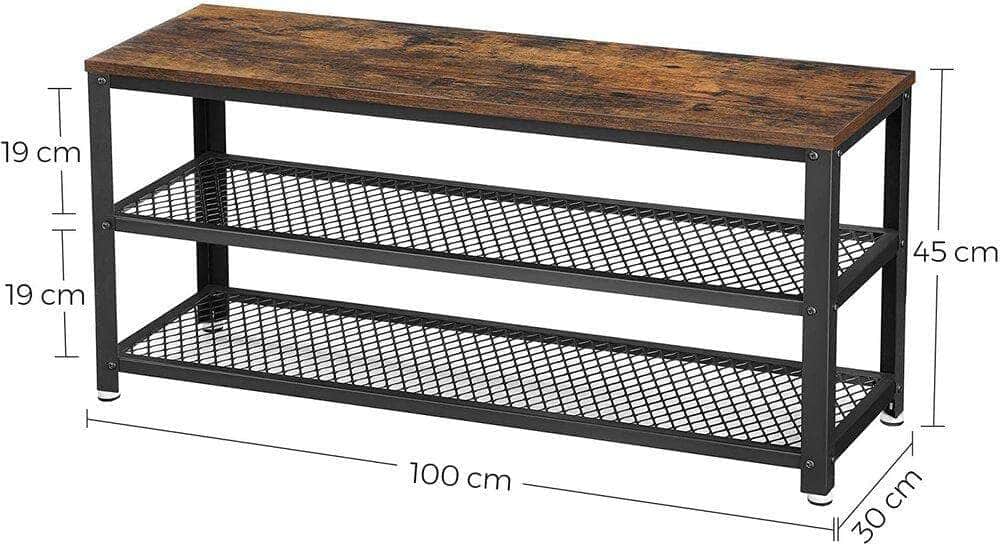 Shoe Rack With 2 Shelves 100 X 30 X 45 Cm Rustic Brown And Black