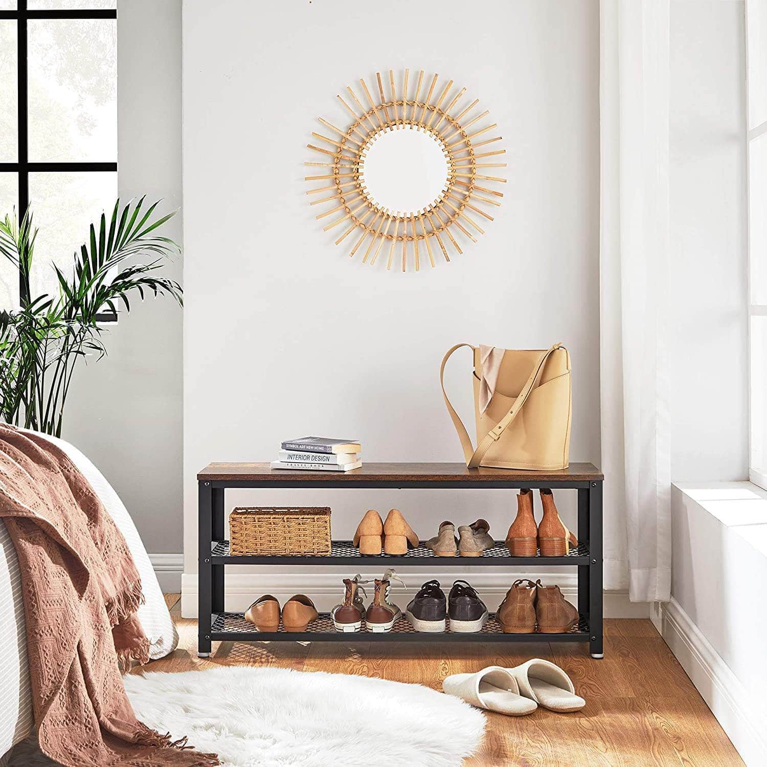 Shoe Rack With 2 Shelves 100 X 30 X 45 Cm Rustic Brown And Black