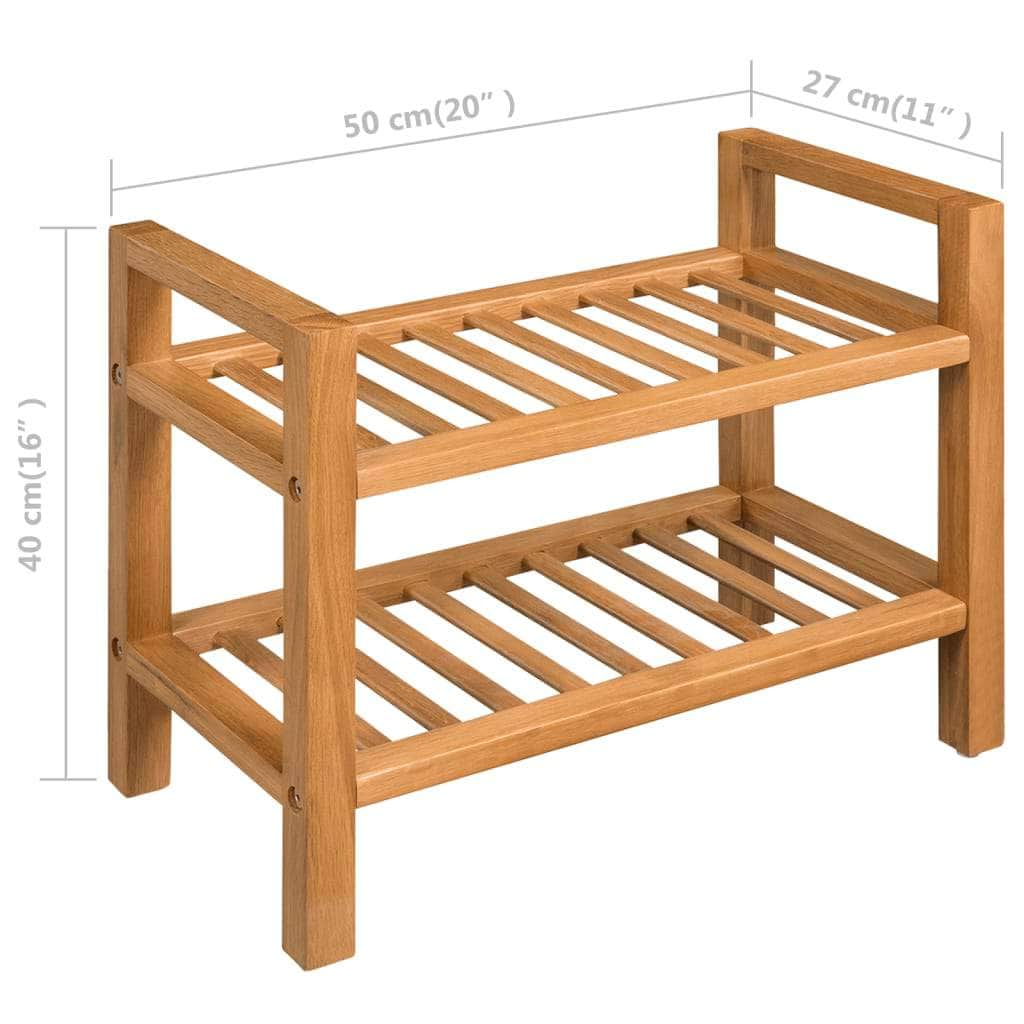 Shoe Rack with 2 Shelves Solid Oak Wood