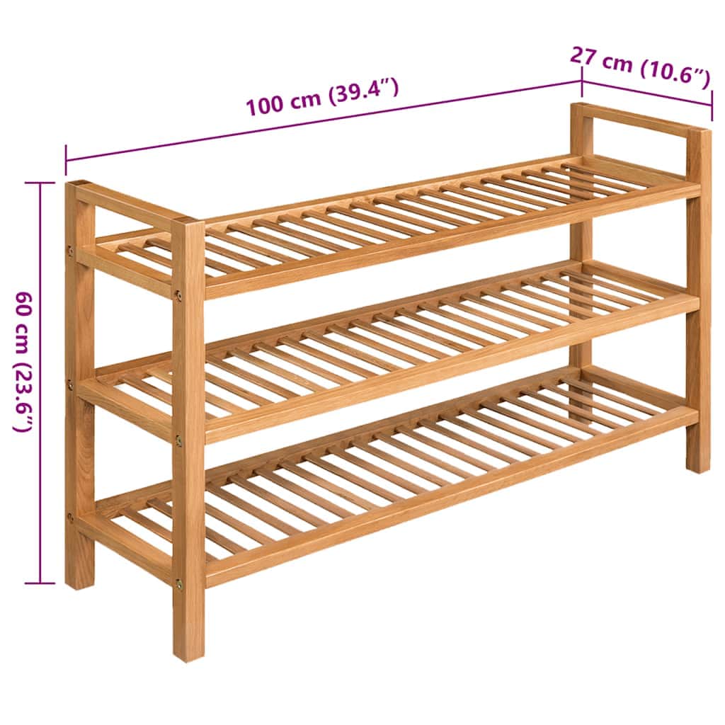 Shoe Rack with 3 Shelves  Solid Oak Wood