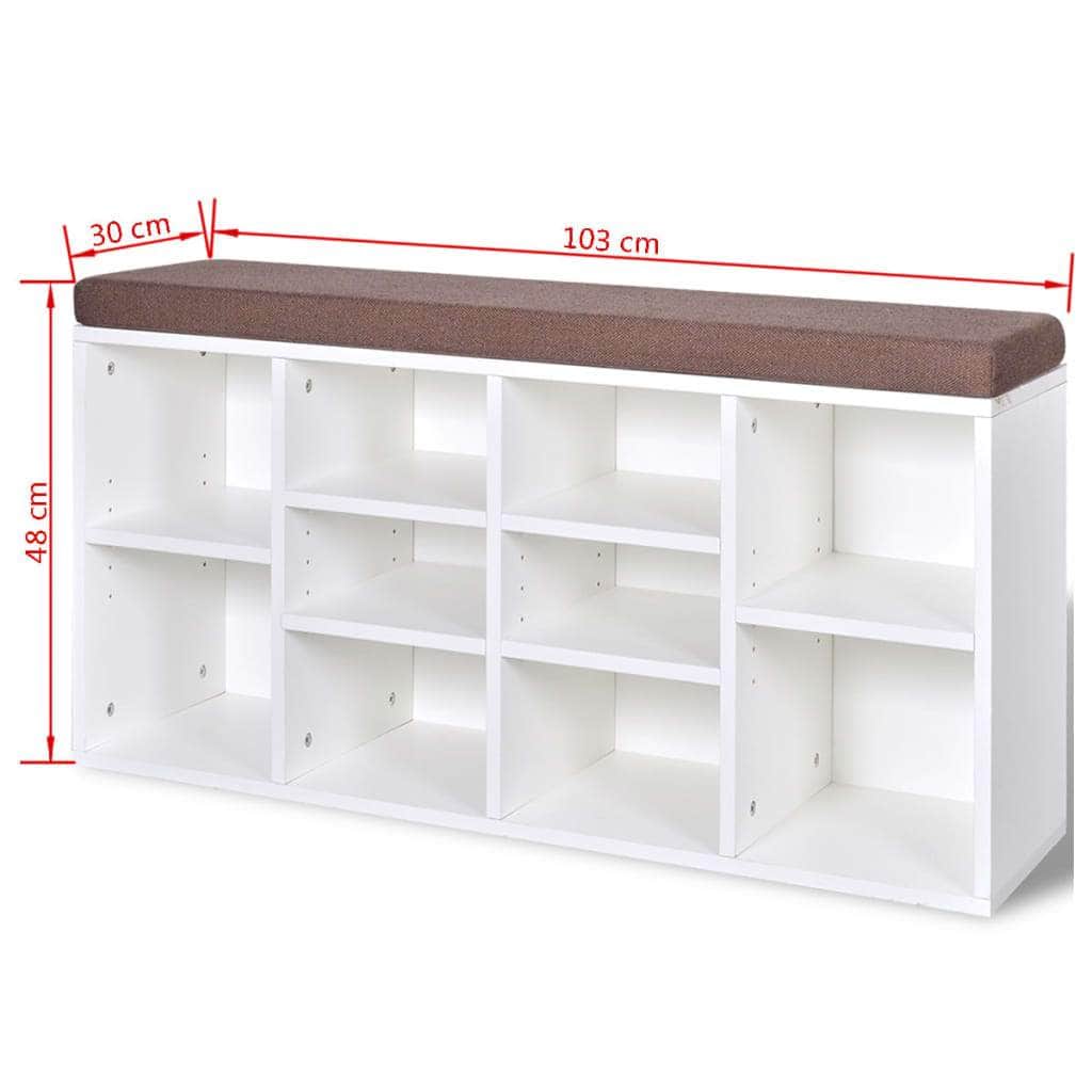 Shoe Storage Bench 10 Compartments White
