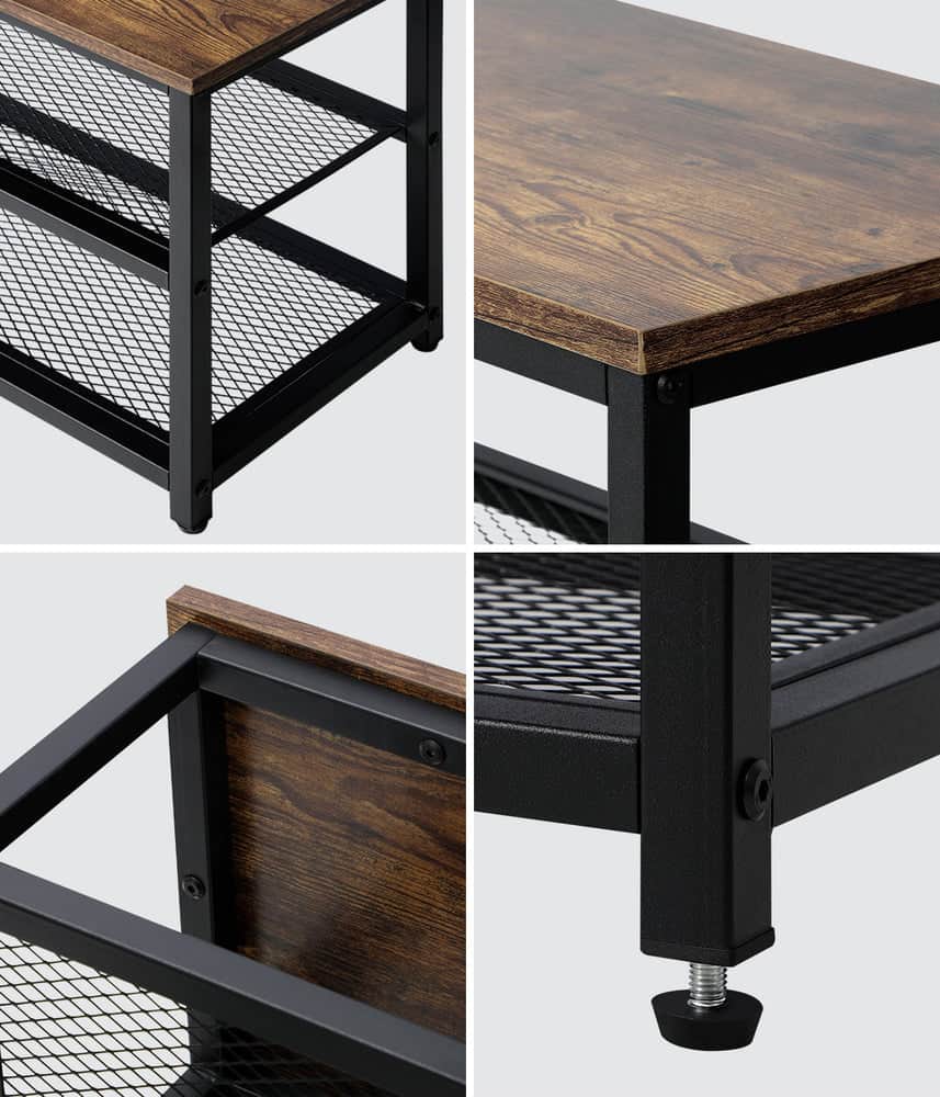 Shoe Storage Bench 3 Tier Industrial Shoe Rack Shelf with Seat Black