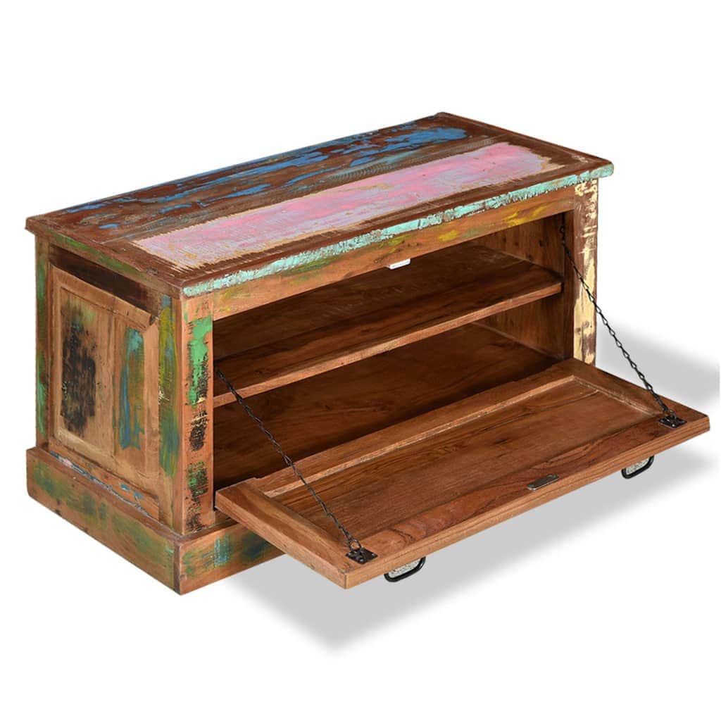 Shoe Storage Bench Solid Reclaimed Wood Entryway Hallway Organiser Seat